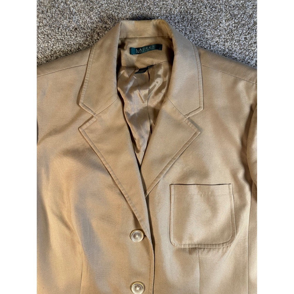 Lauren Ralph Lauren Tan Cotton Silk Blend 3-Button Blazer Jacket Womens 18W
